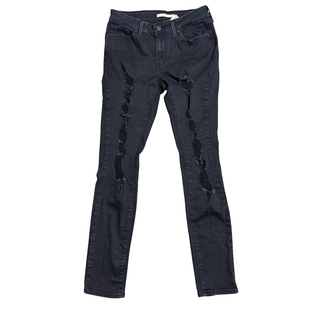 Levi's 711 Skinny Jeans Womens 30 Black Distressed Ripped Stretch 18881-0291